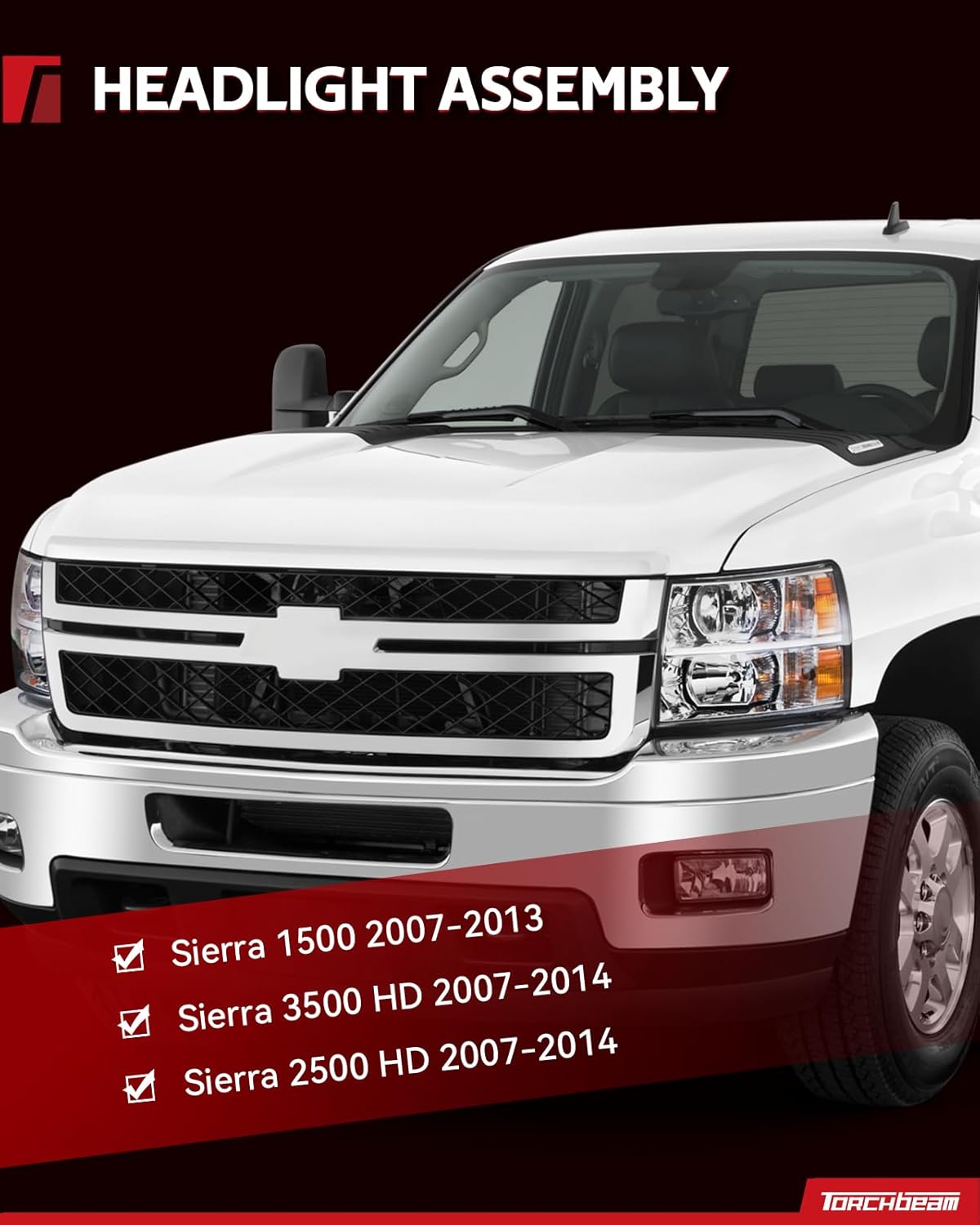 Torchbeam Sierra Headlight Housing from, Replacement Headlight Assembly for 2007-2013 Sierra 1500/2007-2014 Sierra 2500 HD/3500 HD, Amber Reflector Clear Lens Driver and Passenger Side…