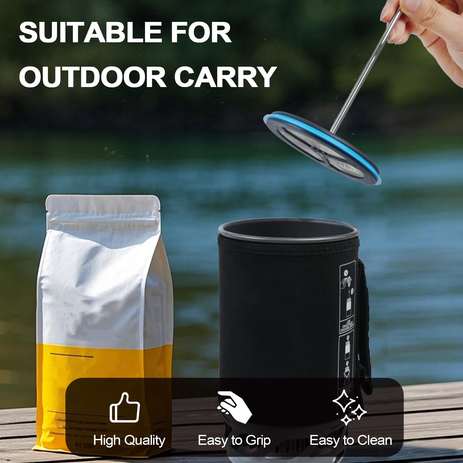 Paquete de 2 cafeteras de prensa francesa de silicona compatibles con estufas de camping Jetboil Flash, cafetera de prensa francesa para estufas de camping Jetboil Flash, tamaño regular (2)