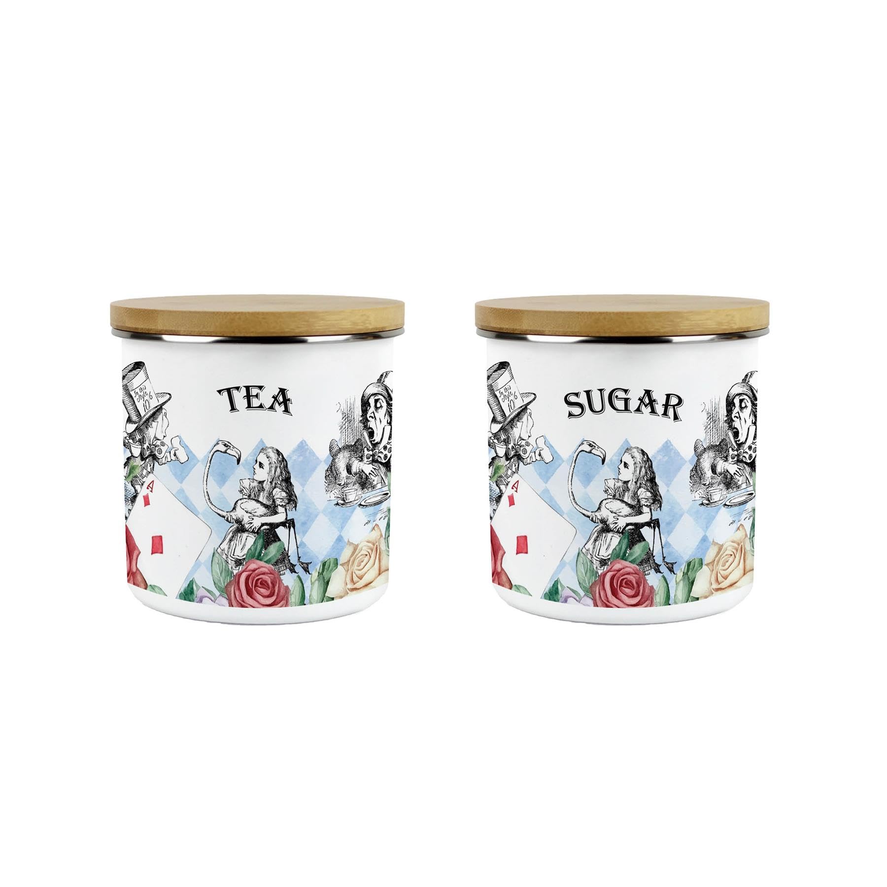 Alice's Adventures in Wonderland Tea & Sugar Canisters Set - 600ml Kitchen Jars