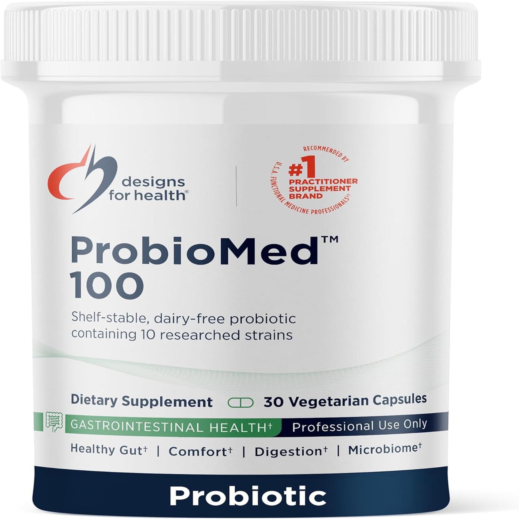 designs for healthProbioMed 100 - Probiotics for Digestive Health - 10 Strains with Lactobacillus Acidophilus Probiotic + Lactobacillus Rhamnosus - Gut Health + Immune Support Supplement (30 Caps)