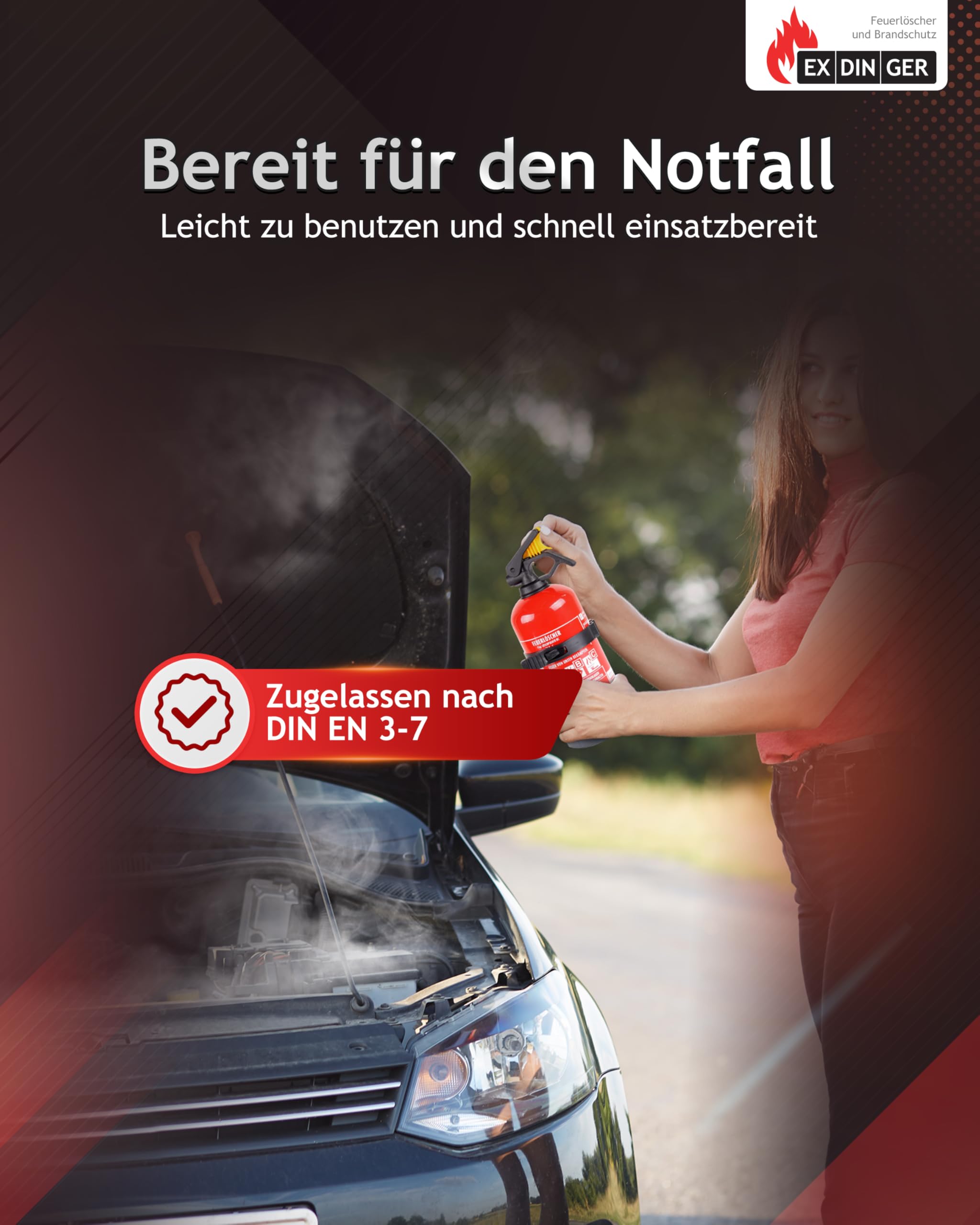 EXDINGER BC-Pulver-Autofeuerlöscher 1kg (Aufladelöscher GP-1Z BC Halterung Sicherungskeil)