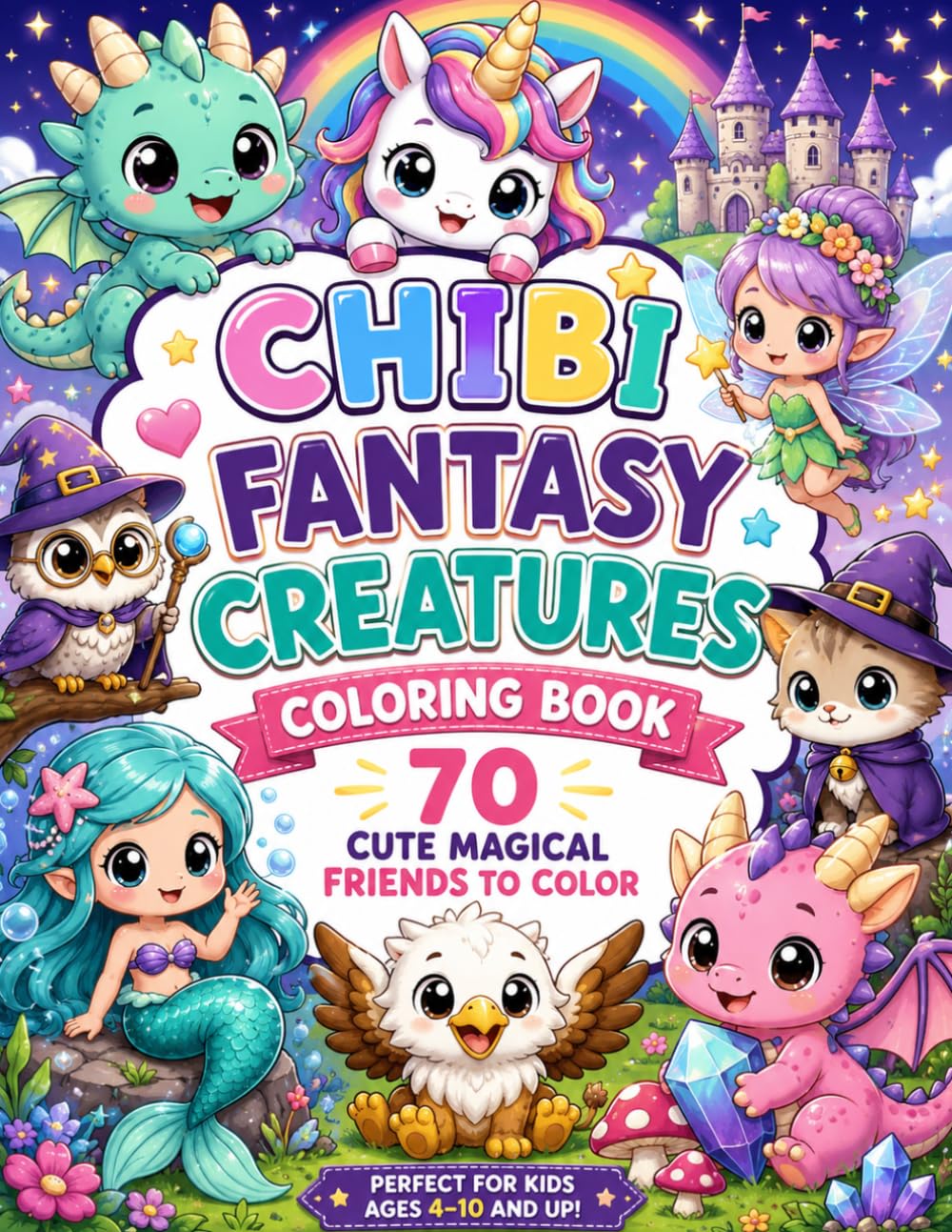 Chibi Fantasy Creatures Coloring Book: 70 Cute Magical Friends to Color