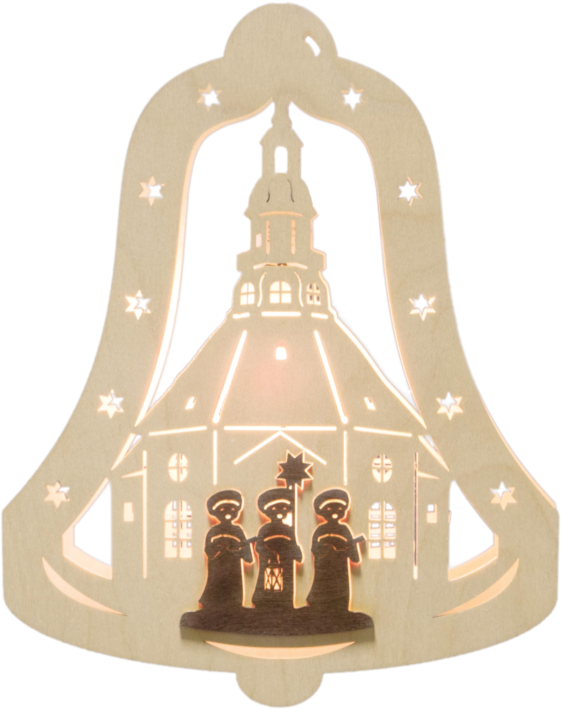 weigla - Fensterbild original Erzgebirge Glocke Kurrende I Weihnachtsdeko Fenster I 1 Lampe I 7 W, E14 I Fensterbild Weihnachten I Weihnachtsbeleuchtung aus Holz I Fensterdeko hängend