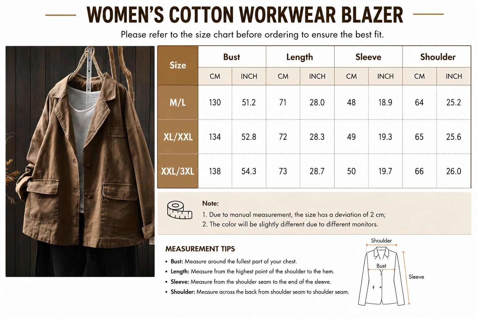 Veste Blazer Femme Blazer Oversize en Coton pour Femme Veste Utilitaire Décontractée À Col Cranté Et Boutons Style Militaire Rétro Parka en Toile avec De Multiples Poches pour Le Printemps Et L