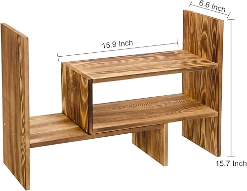 Miniatura 3 de Organizador de escritorio ajustable extensible de madera natural, organizador de escritorio, estante de encimera, estante de exhibición, estante de