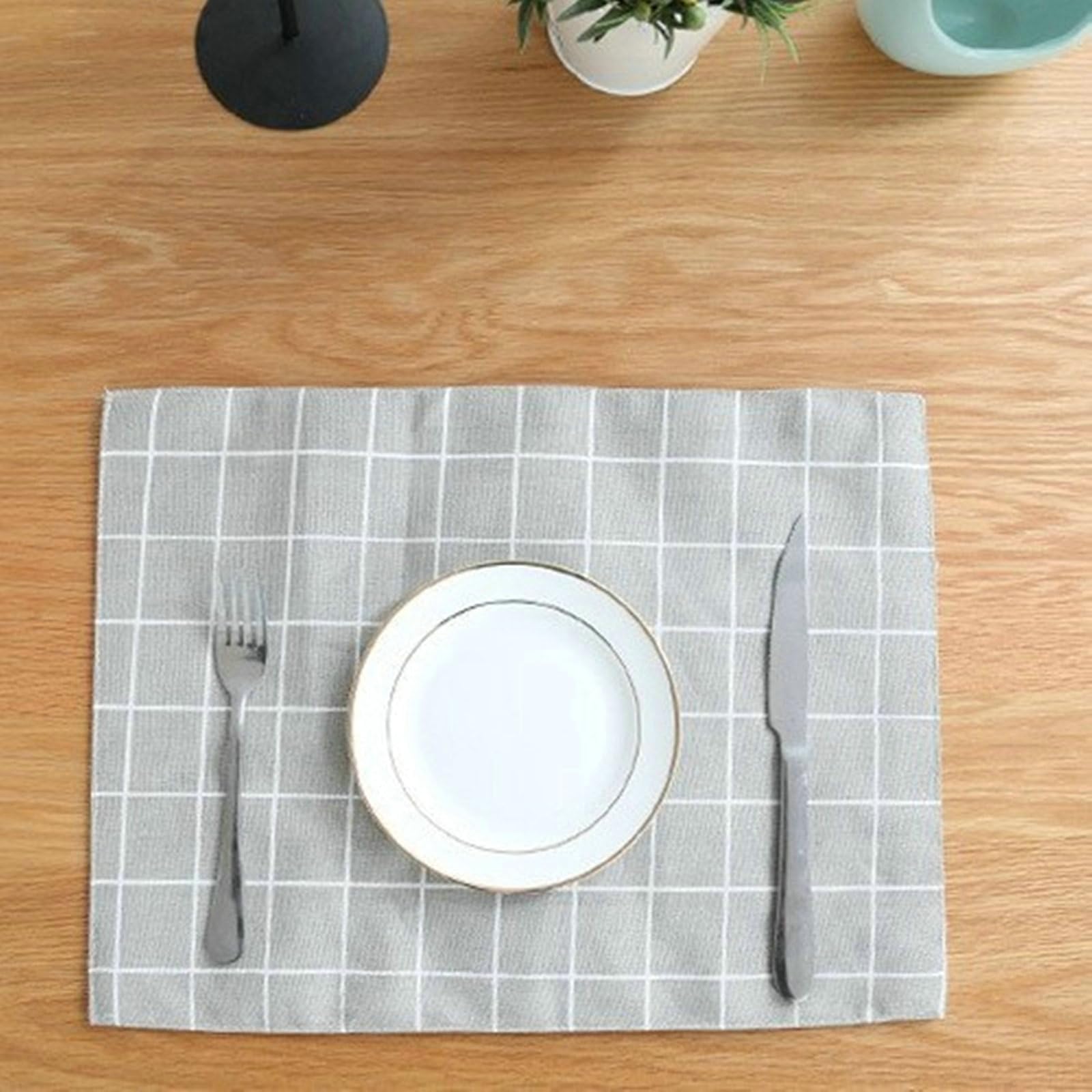 Tovagliette Americane Lavabili Rettangolare, Set di 6 Tovaglietta Cucina Lavabile Motivo A Reticolo Tovagliette Cotone Linen Antiscivolo, Resistente al Calore, Grigio Chiaro, 40x30CM
