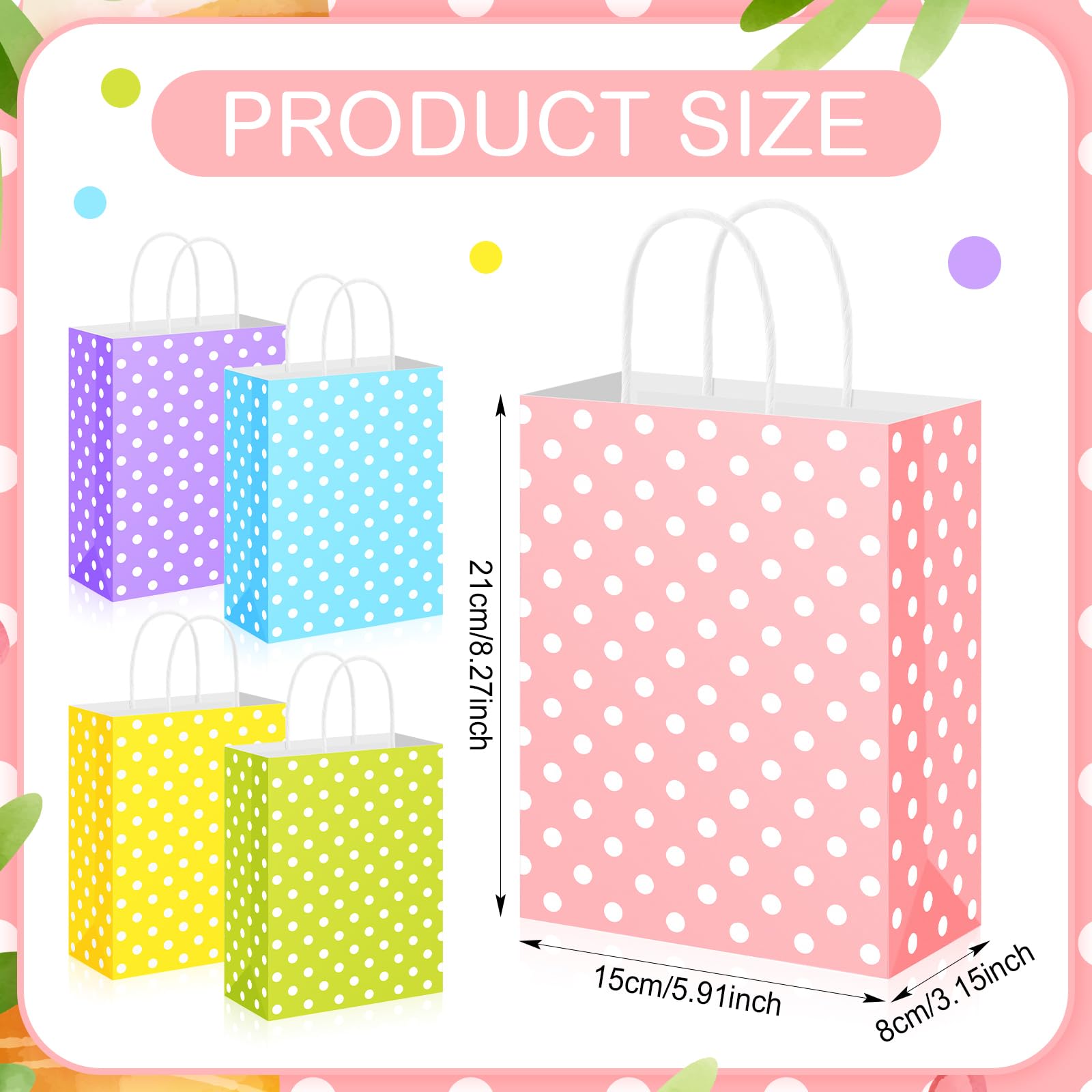 Yeaqee 50 Pieces Pastel Paper Bags with Handle Easter Gift Bags Bulk Polka Dot Candy Goodies for Easter Party Favor Supplies