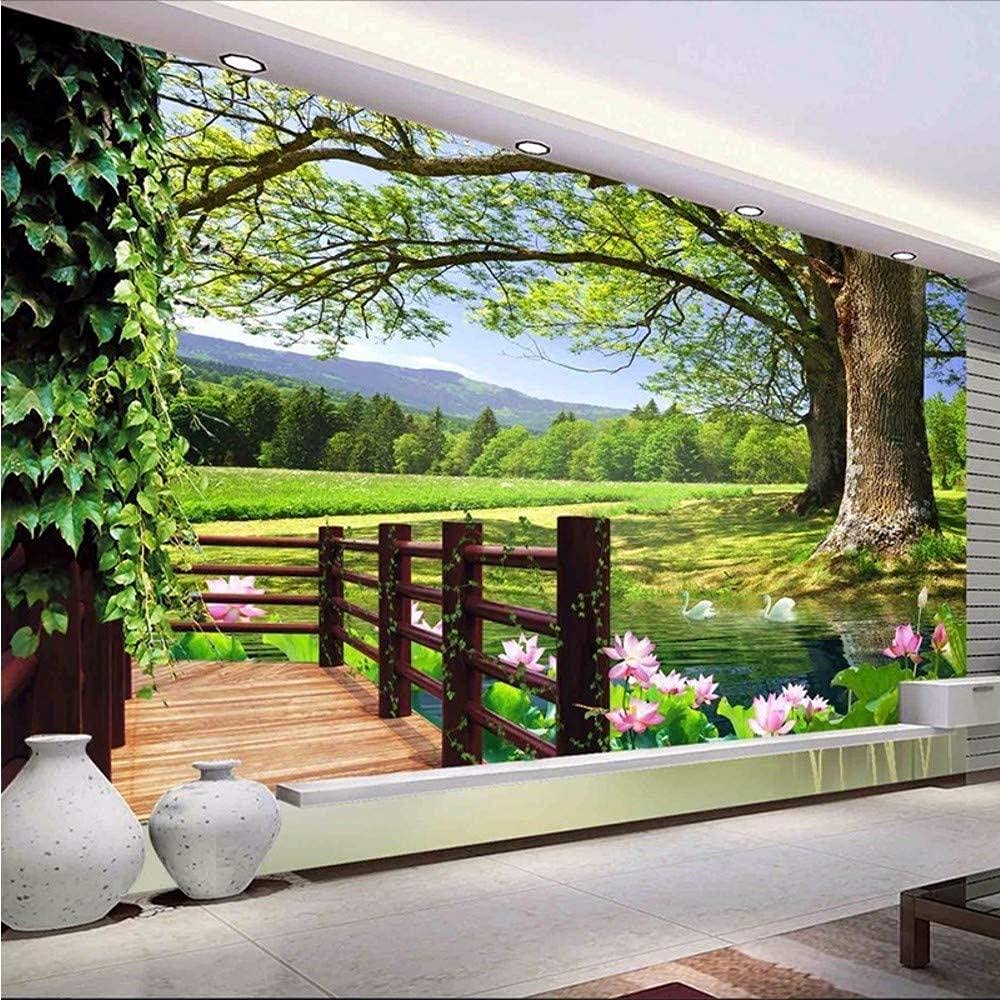 Amazon Djskhf カスタム3d写真壁紙田舎の壁の風景背の高い木プール蓮の壁壁画写真壁紙リビングルームの壁の装飾 160x100cm 壁紙