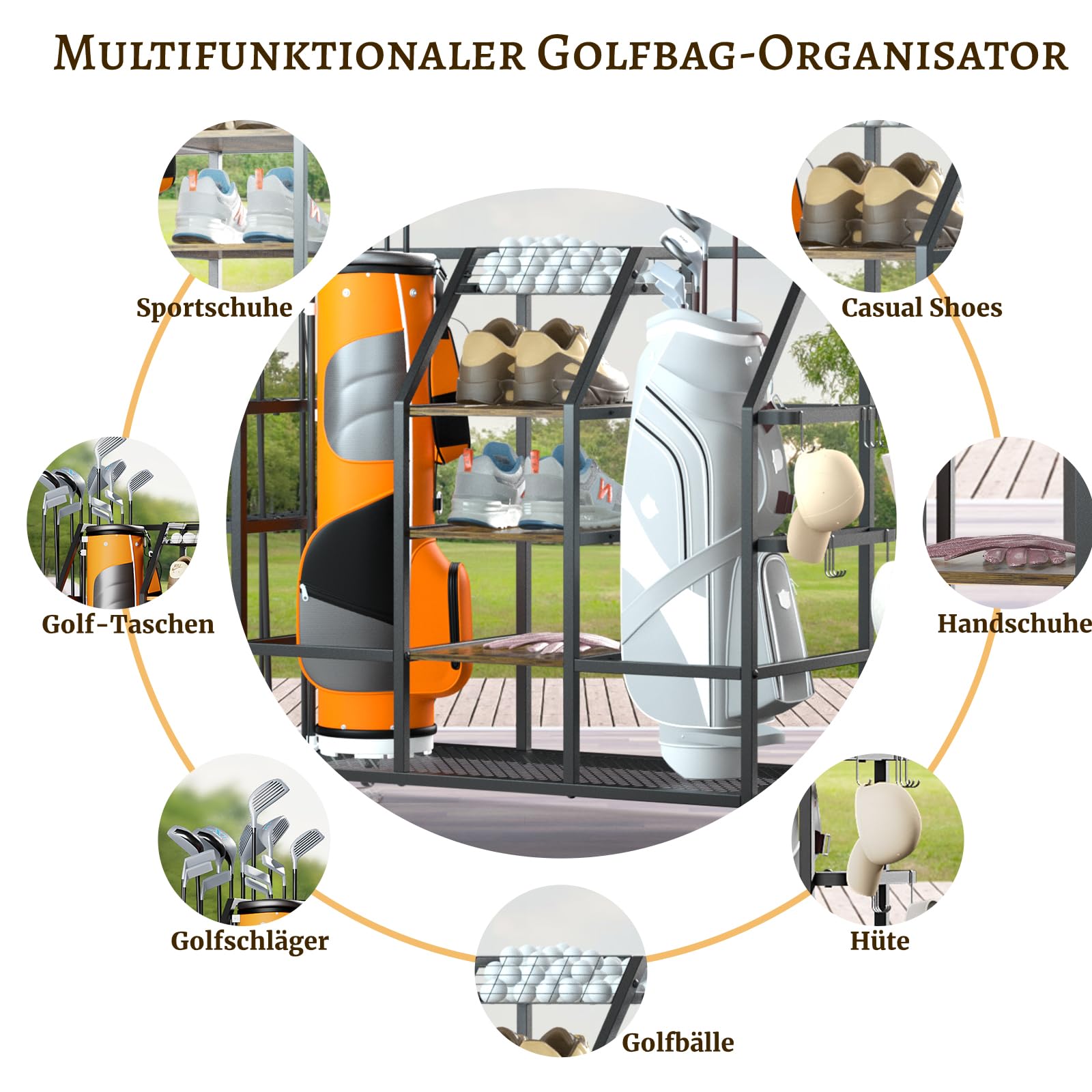 Borsa da golf, organizer per mazza da golf, extra grande, con ruote, in metallo, per 2 borse da golf, accessori da golf, per cantine, campi da golf, club
