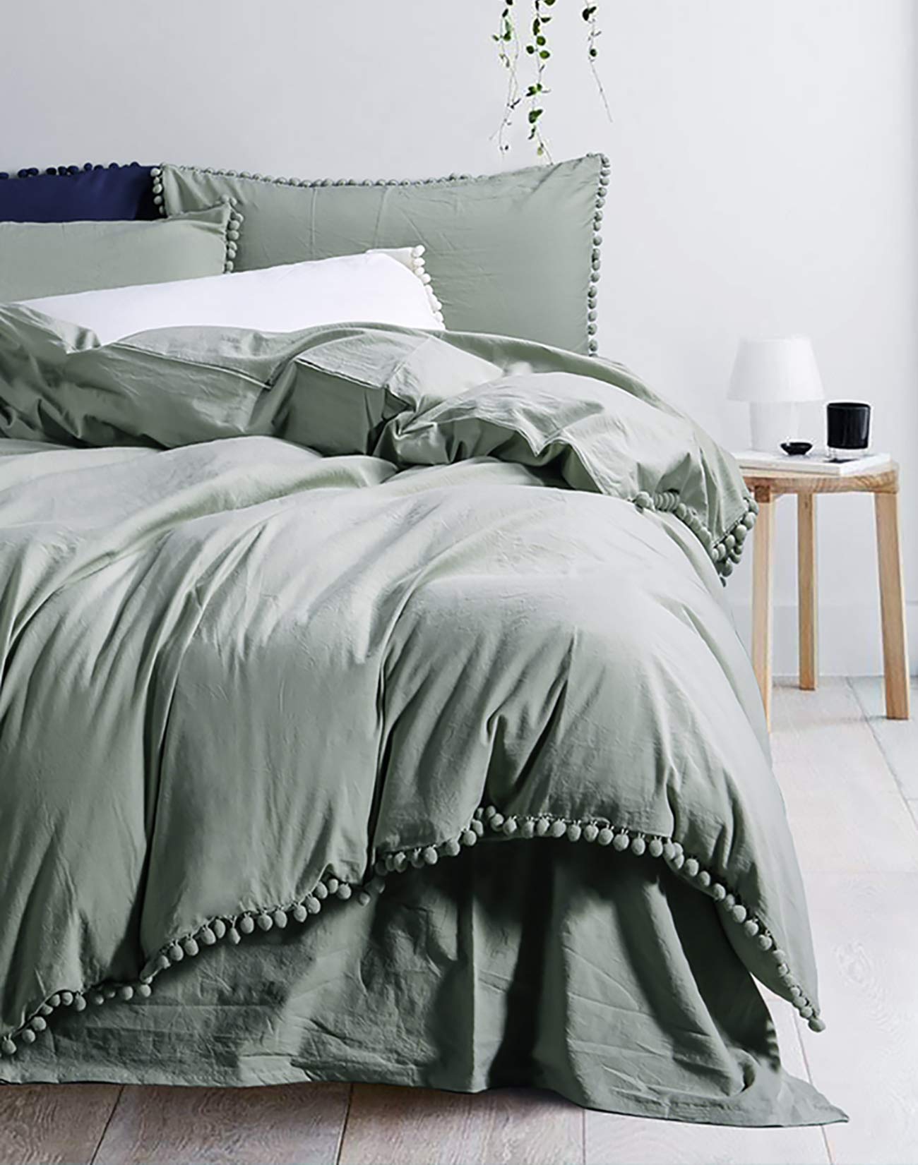 TanNicoor Pom Fringe Duvet Cover Set 3 Piece Natural Ultra SOFE Color Washed Cotton Bedding