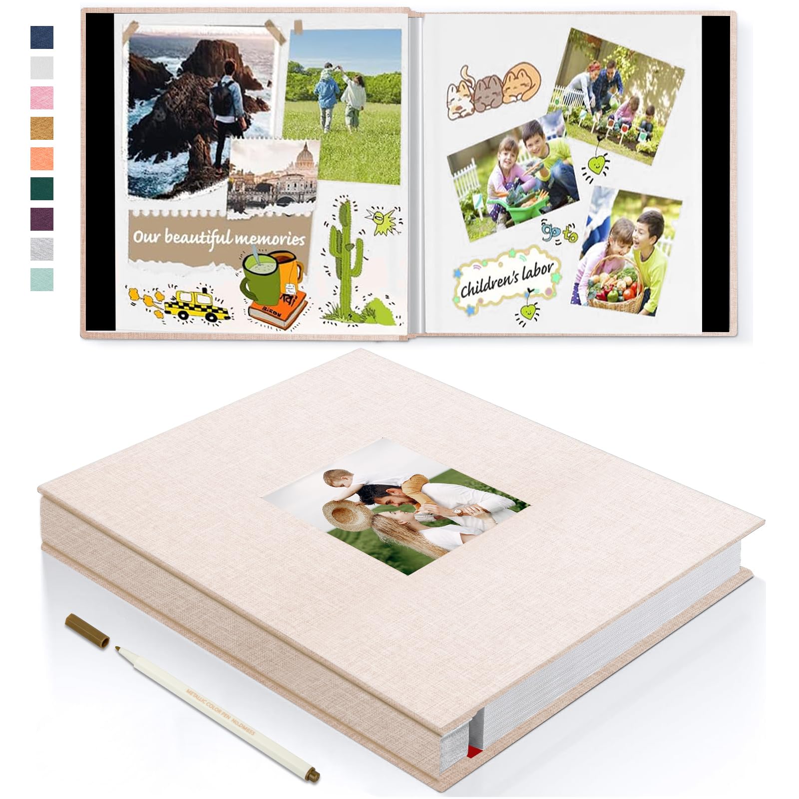 URbazaar Large Photo Album Scrapbook with Window, Linen Self Adhesive Scrap Book, Wedding Anniversary Birthday Valentines Day, 28cm x 27cm 40 Blank Pages Memory Book with 1pcs Pen