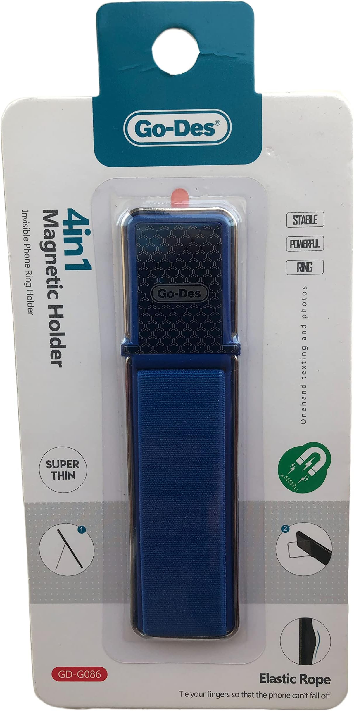 Flex magnetic Strap Cell Phone Grip/Universal Grip/Smartphone Holder 4 in 1 Soft Elastic Designed for All Smartphones and Tablets (Blue)