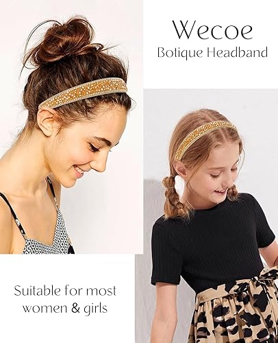 Miniatura 4 de Wecoe Diadema de diamantes de imitación para mujeres y niñas, diadema champán de 1 pulgada de ancho, diadema de moda antideslizante para el día de