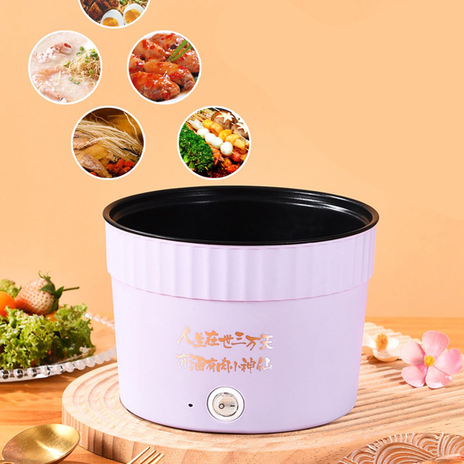 Pentola Elettrica Efficienza da 450 W Rapid Noodles Cooker per Pasta di Uova Ramen Mini Pentola Elettrica 1.2L in Viola (Plug 220v)