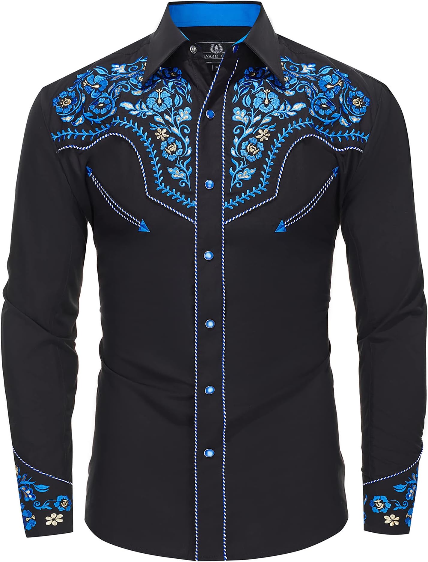 Western Embroidered Cowboy Shirts for Men, Casual Button Down Long Sleeve Shirt Floral Design Retro Shirt