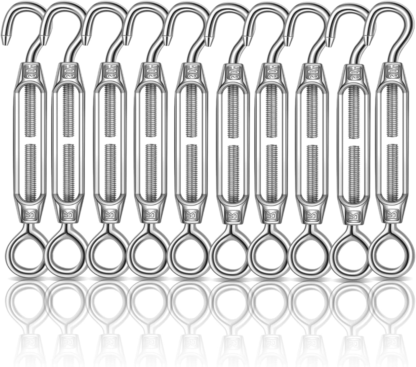 10 Pack M4 Turnbuckle Hook and Eye 304 Stainless Steel Heavy Duty Tensioners for Wire Ropes Cables Sun Adjustable Shade Sails Railings Tents Hardware Hanging DIY String Lights