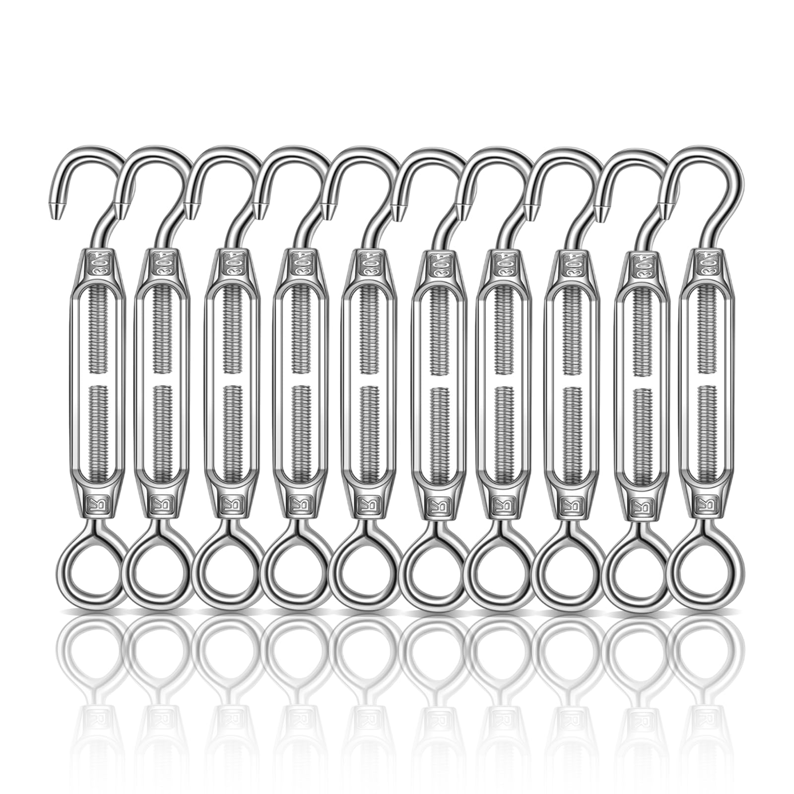 10 Pack M4 Turnbuckle Hook and Eye 304 Stainless Steel Heavy Duty Tensioners for Wire Ropes Cables Sun Adjustable Shade Sails Railings Tents Hardware Hanging DIY String Lights