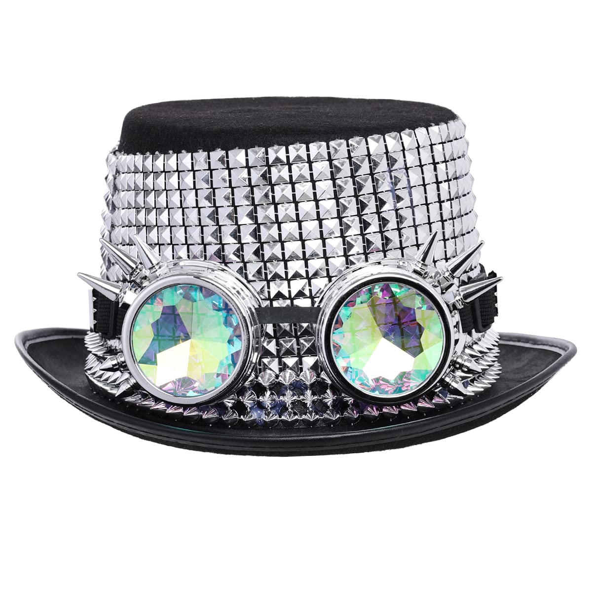 COSDREAMER Men's Steampunk Top Hats sequin goggles Military Cap Punk Halloween Classic Army Military Cap (silver 60cm)