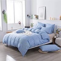 Vista 8 de FADFAY Juego de funda de edredón de cuadrícula azul, tamaño individual, 100% algodón, ultra suave, a cuadros, reversible, con cierre de cremallera