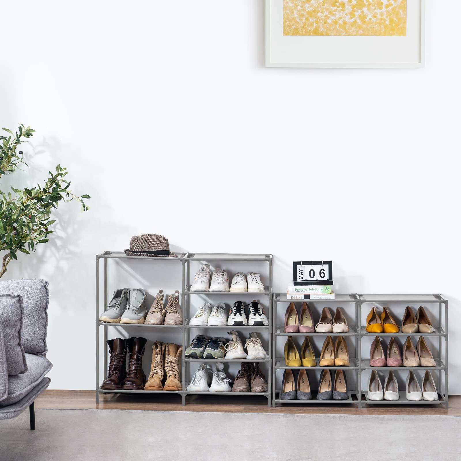 YOUDENOVA 9 Tiers Shoe Rack, 24-35 Pairs Large Shoe Rack Organizer, Space Saving Shoe Shelf, Non-Woven Fabric Shoe Storage Cabinet, Grey
