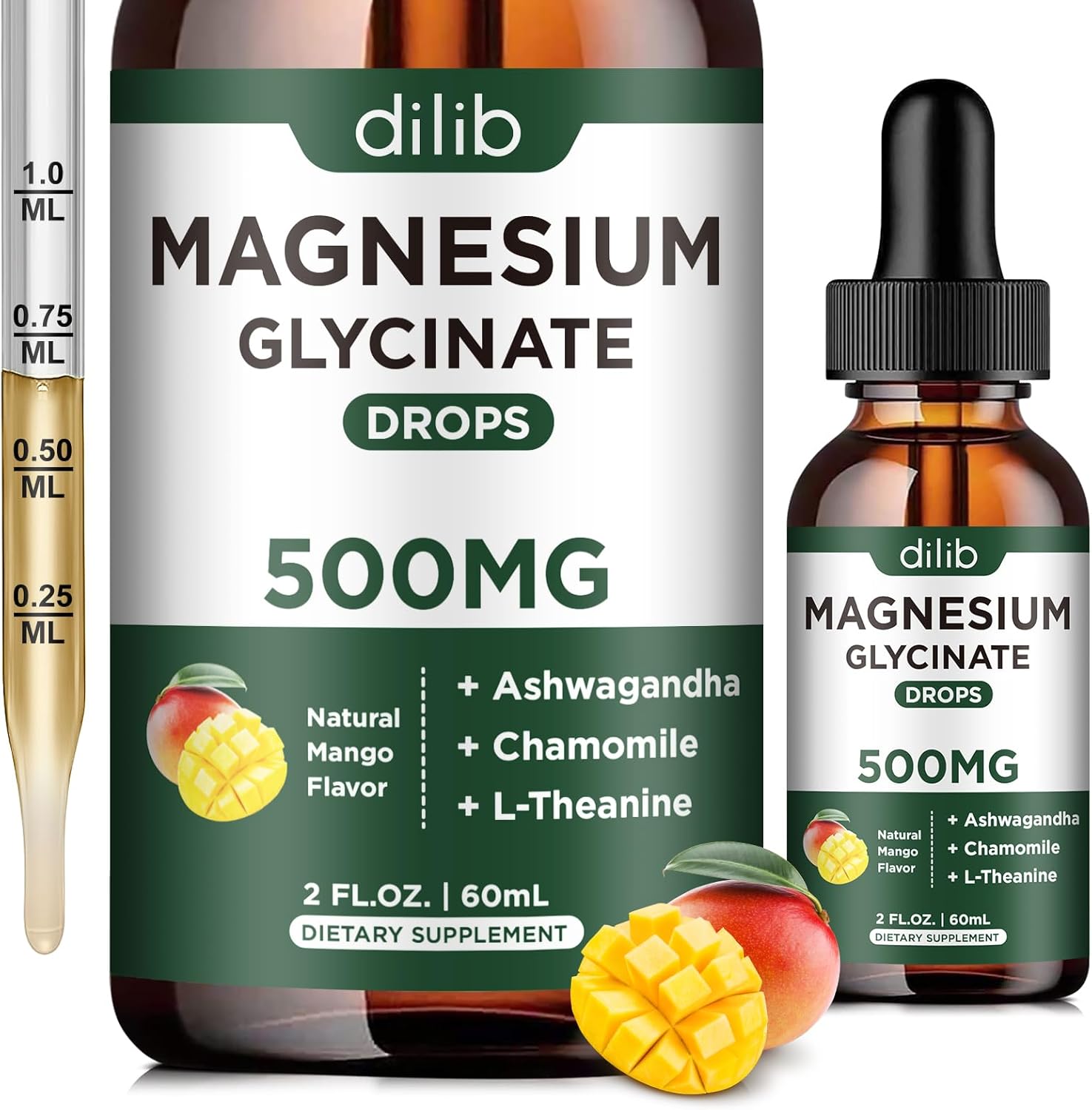 Magnesium Glycinate Supplement, Magnesium Liquid Drops with Magnesium Glycinate 500mg Ashwagandha, L – Theanine, Chamomile -Support Stress Relief, Bone, Muscle, Mood Vegan Natural Mango Flavor Magnesium Glycinate Supplement, Magnesium Liquid Drops with Magnesium Glycinate 500mg Ashwagandha, L – Theanine, Chamomile -Support Stress Relief, Bone, Muscle, Mood Vegan Natural Mango Flavor