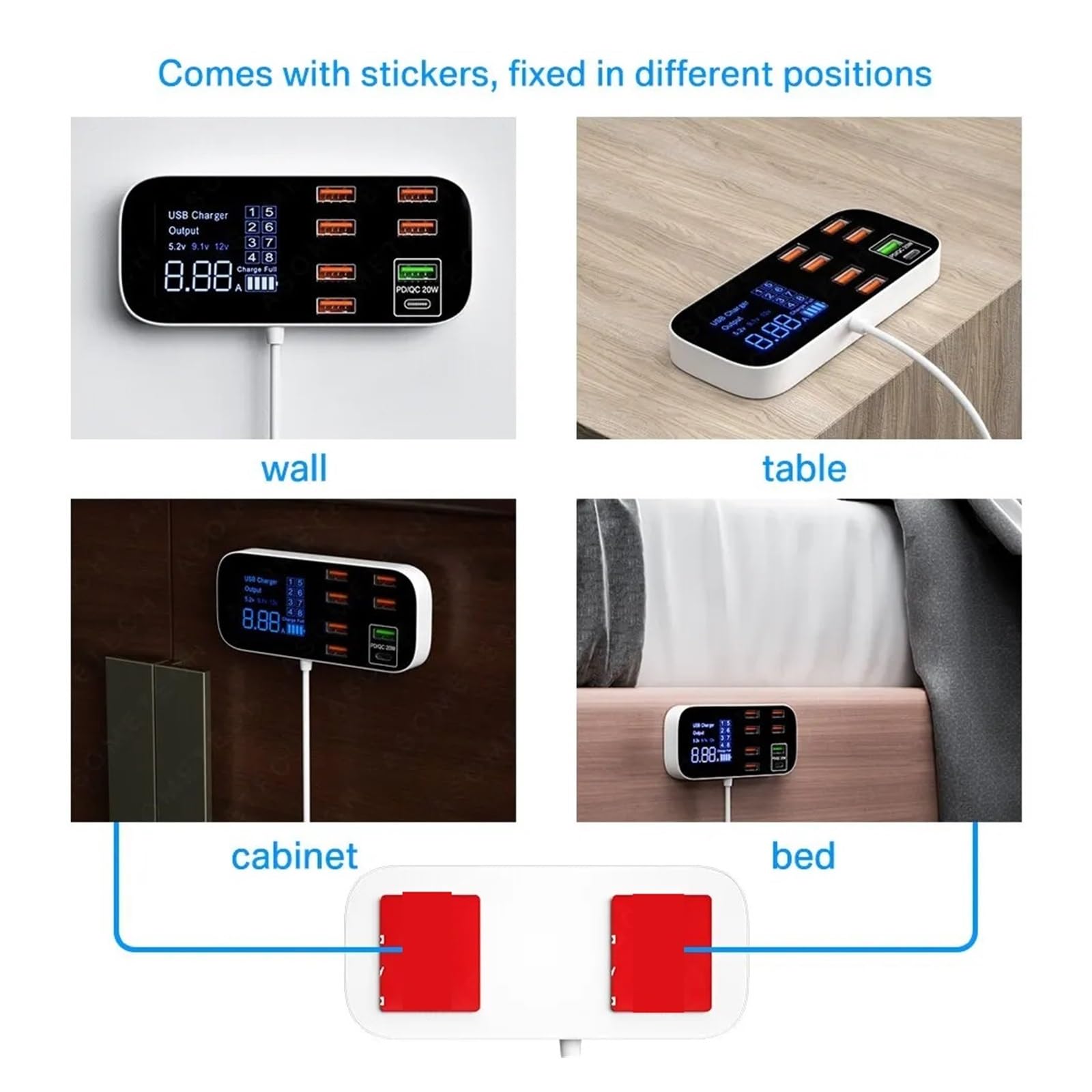 Estación De Escritorio del Cargador USB De 8 Puertos con Carga por USB Rápida De La Pantalla LED QC3.0 PD3.0 Ampliamente Aplicado