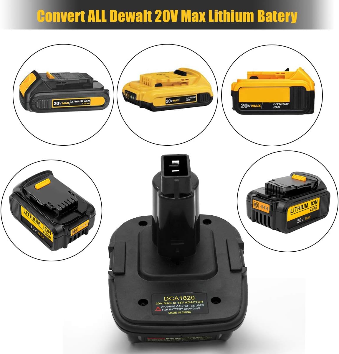2Pack DCA1820 18V to 20V Adapter Compatible with Dewalt 18V Tools,Convert Dewalt 20V Lithium Battery DCB200 DCB206 DCB204 DCB207 for Dewalt 18V NiCad NiMh Tools DC9096 DW9096