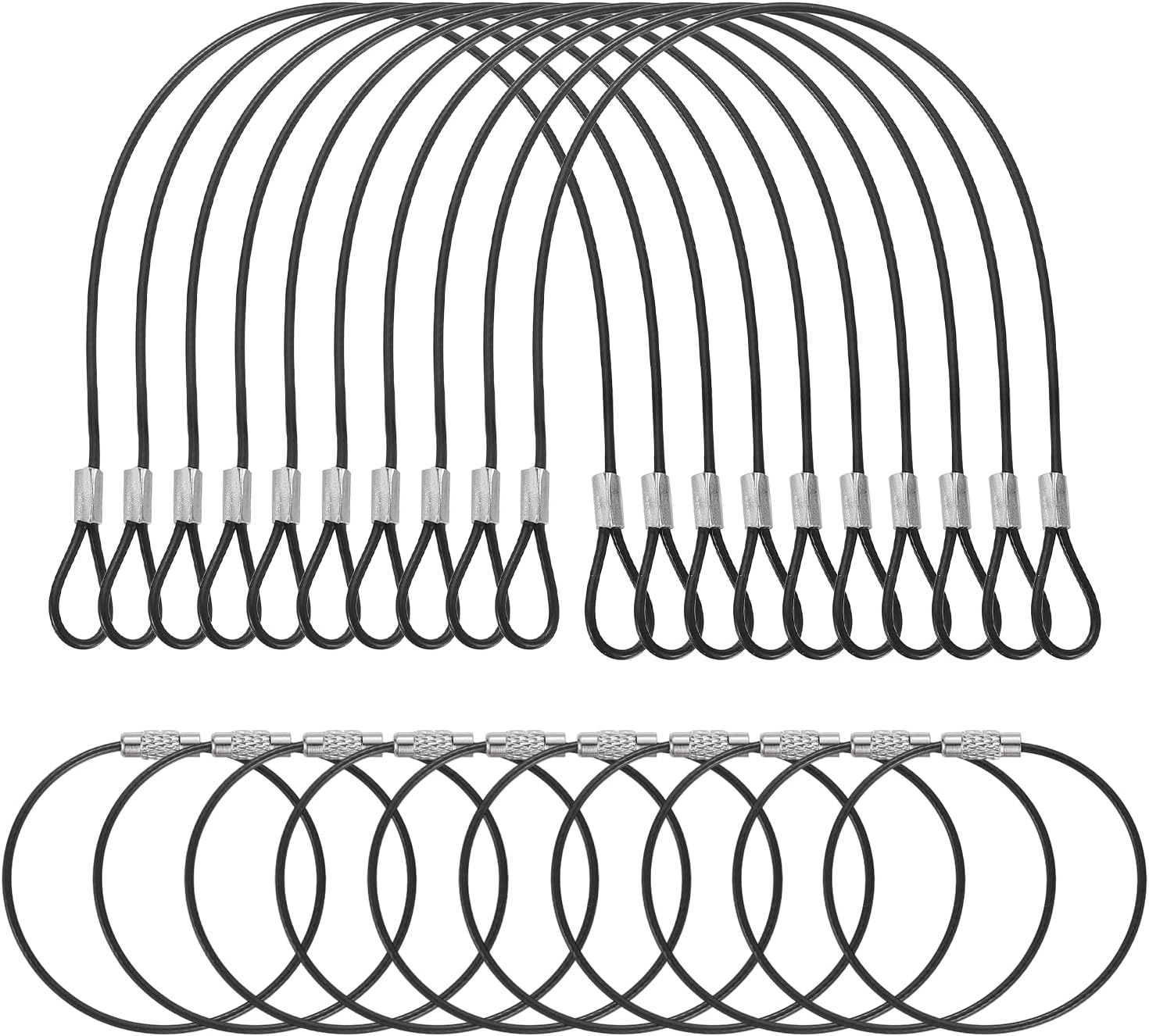 10 Set Double Loop Security Cable Lock (0.98 ft X0.08'') + Keychain Cable, Black
