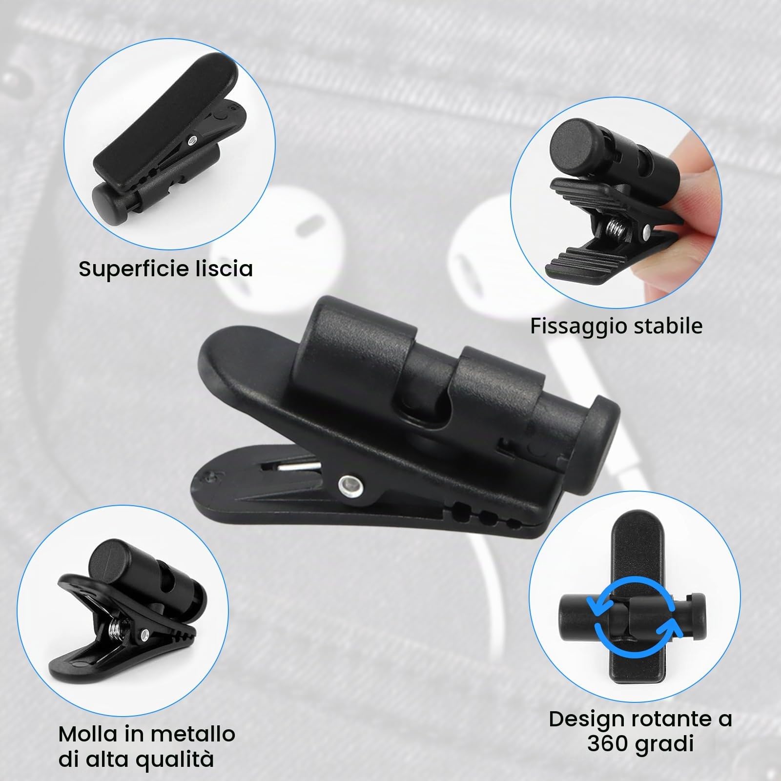 3 PCS Clip per Cavo Auricolare, Morsetto per Cavo Auricolari 360° | Morsetti in Plastica per Cuffie Cablate, Clip per Abbigliamento per Cavo Cuffie, Clip di Montaggio per Fili per Cuffie