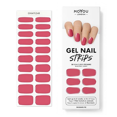 MOYOU LONDON Tiras de uñas de gel semicuradas de color liso, 20 unidades. Envolturas de uñas de gel UV para manicura de calidad de salón, fácil de