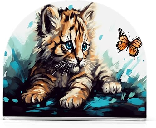 Napkin Holder Cat Plays Butterfly Napkin Holders for Tables, Clear Acrylic Napkin Holders Cocktail Napkin Holder for Kitchen Restaurant Bar Home