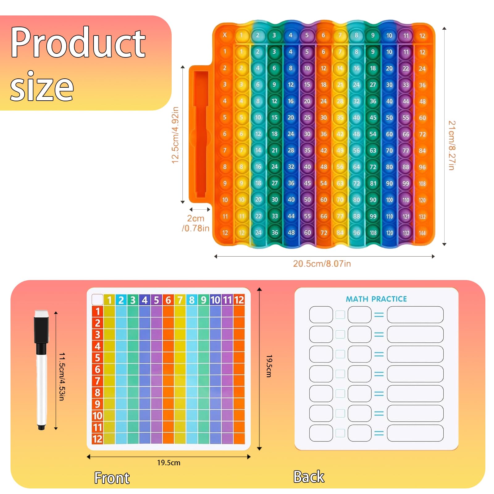 Times Table Poppet 12x12 Math Fidget Toy Double Side Multiplication Popper Addition Poppet Fidget Toy Relieve Stress and Anxiety 12x12&12+12 (Wave Shaped Design 1-144) - Image 4