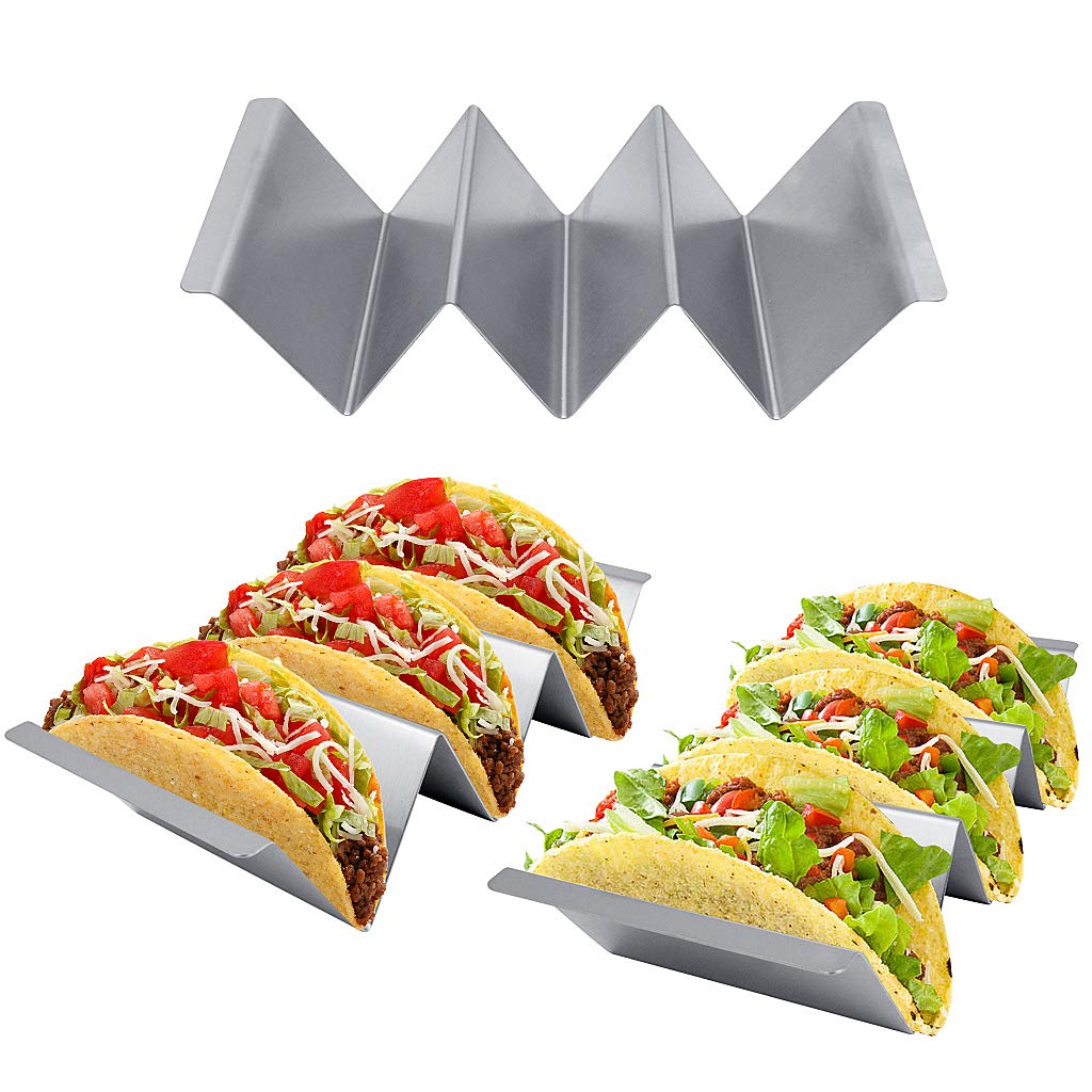 KELYDITaco Holders Set, 3pcs Stainless Steel Taco Stands Food Tray Rack Plates Holds 2 to 3 Tortillas Each, Oven Grill Microwave Safe