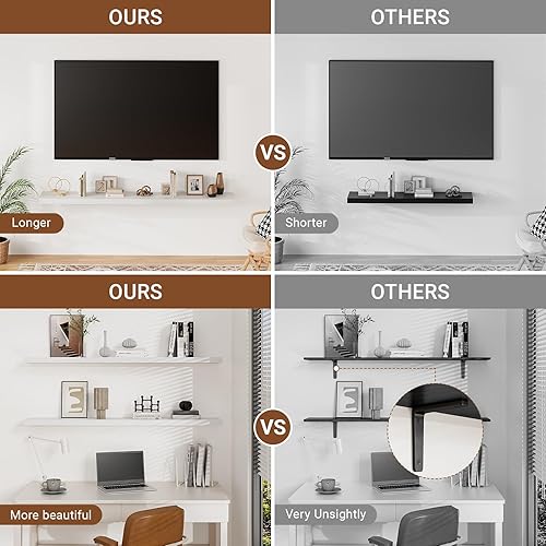 Miniatura 4 de Heimlove Estantes flotantes para pared de 36 pulgadas de largo, 9.3 pulgadas de profundidad, juego de 2 estantes flotantes de color blanco profundo,