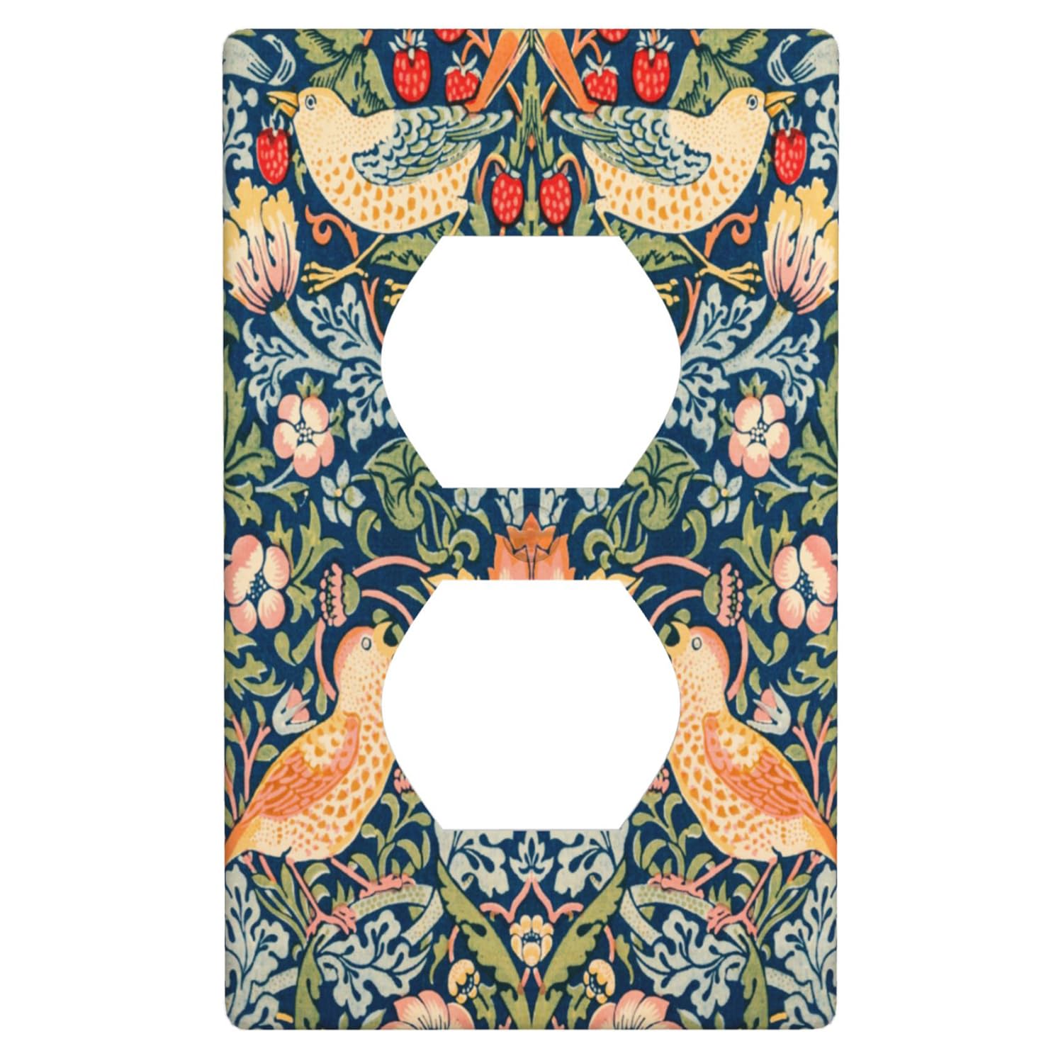 Duplex Receptacle Outlet Covers, Vintage Birds Floral Strawberry Botanical 1-Gang Single Duplex Wall Plate Standard Size, Decorative Switchplate