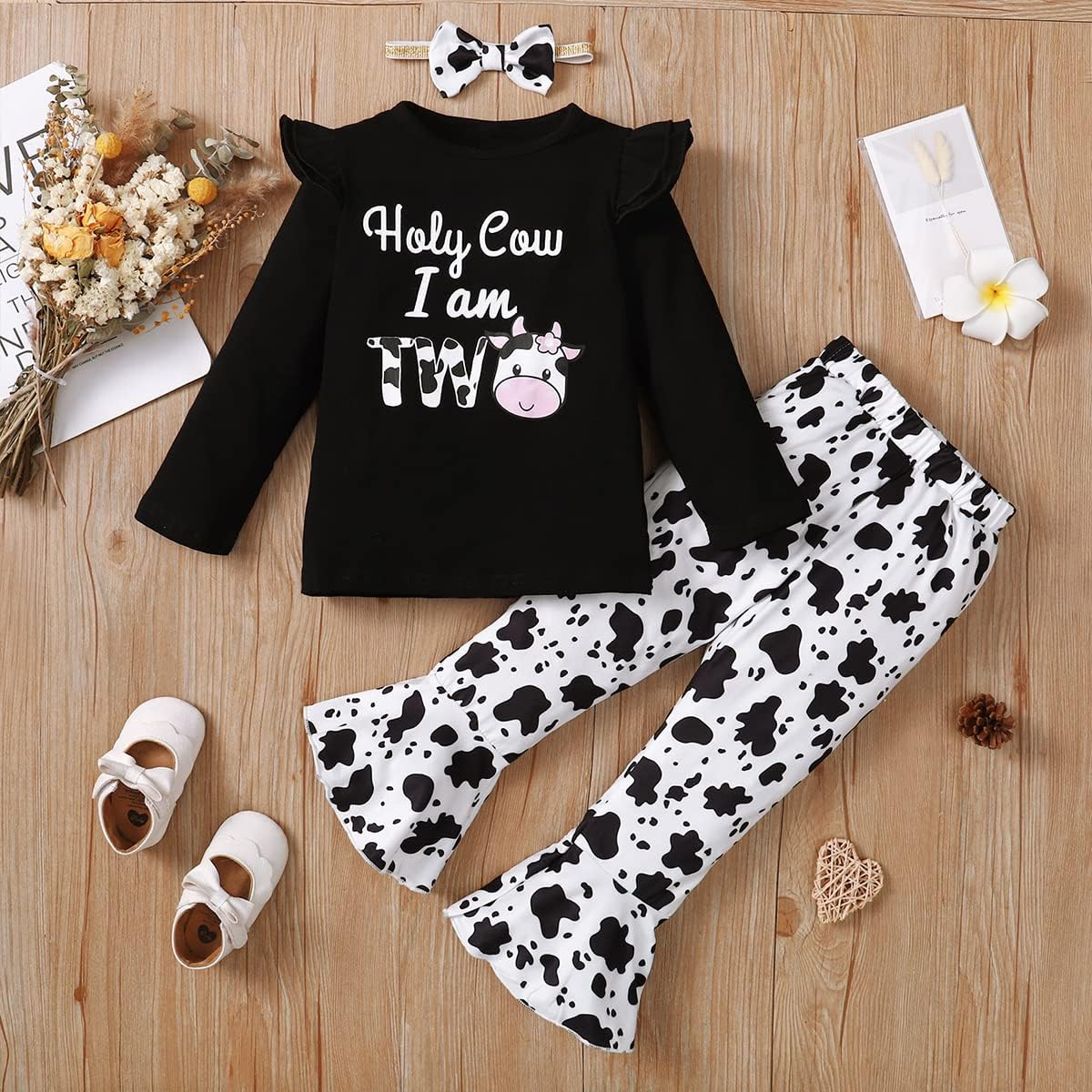 Baby Girl Two Years Old Birthday Outfit Toddler 2nd Birthday Clothes Girl Holy Cow I'm Two Outfit Set - Image 3