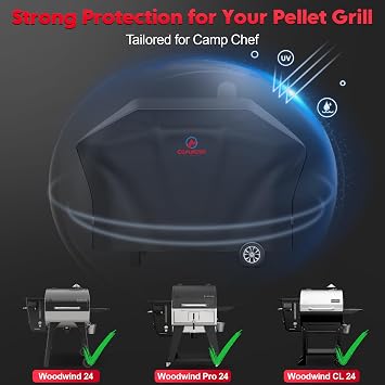 Comnova Pellet Grill Cover for Camp Chef 24 Series - 600D Premium Smoker Cover Waterproof & Heavy Duty for Camp Chef Woodwind 24, Woodwind Pro 24, PG24, PG24WWSB, SmokePro SG24, DLX 24, and More