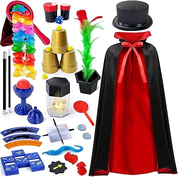 Kids Magic Kit, Magician Costume for Pretend Play, Magic Set with Instructions for Each Trick for Kids Ages 6 7 8 9 10 11 12