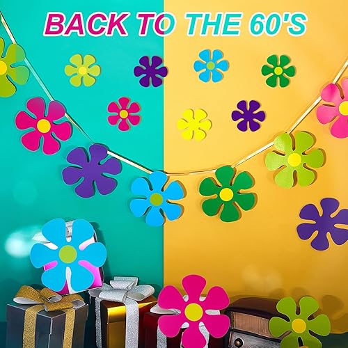 Miniatura 3 de 60 piezas de recortes en forma de flor hippie Groovy Mini 60s, 70s 80s Kit de recortes de flores retro paz y amor para baby shower, fiesta de