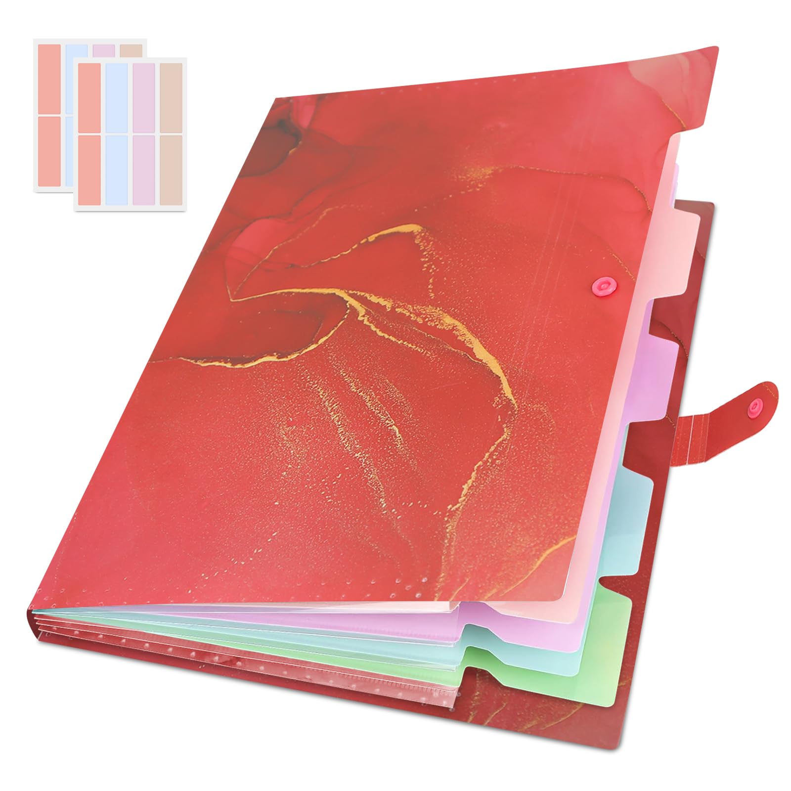 Dokumentenmappe Expandierbar, Fächermappe mit 5 Fächern, Aktenordner für Büro & Schule - Eleganter Organizer für Rechnungen & Unterlagen (Pink Gold Marmor)