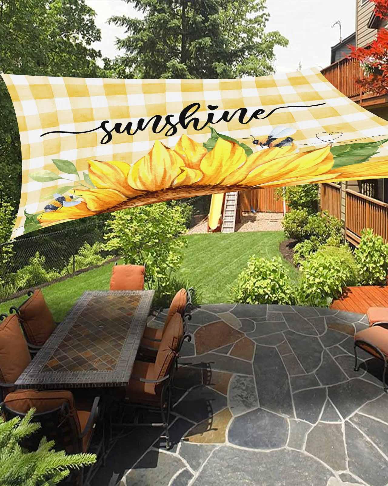Boanket Sun Shade Sail 6.5' x 10', Sunflower UV Block Sun Sails Shades, Spring Floral Summer Botanical Yellow Plaid Shade Cloth for Patio Deck Terrace Garden Lawns Beach Backyard
