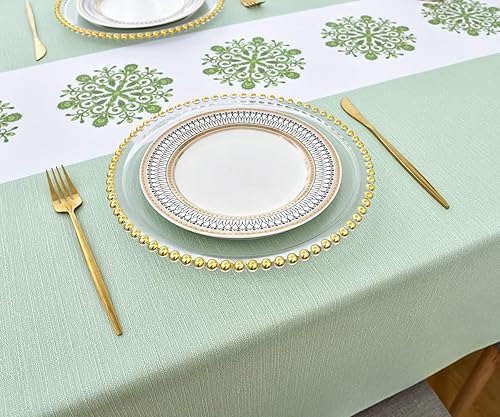 Miniatura 4 de Zobesta Mantel de vinilo para mesas rectangulares, mantel de plástico de PVC, impermeable, manteles de vinilo verde para mesas rectangulares (55 x