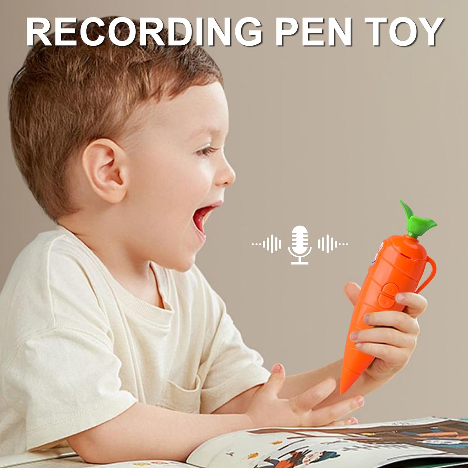 Snugeasy Carrot Recorder Pen, 60-Second Voice Recording Pen for Kids, Smooth-Writing Ballpoint Pens, Learning Writing Tool, Fun & Creative Gifts for Kids, Students, Teachers (4PCS)