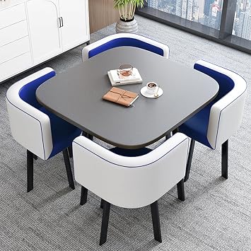 Meeting Table, Office Reception Square Table, Small Conference Table, Dining Table Soft Backrest Seat, Style Furniture, Room Hotel Balcony Meeting Room CafeWhite+Blue