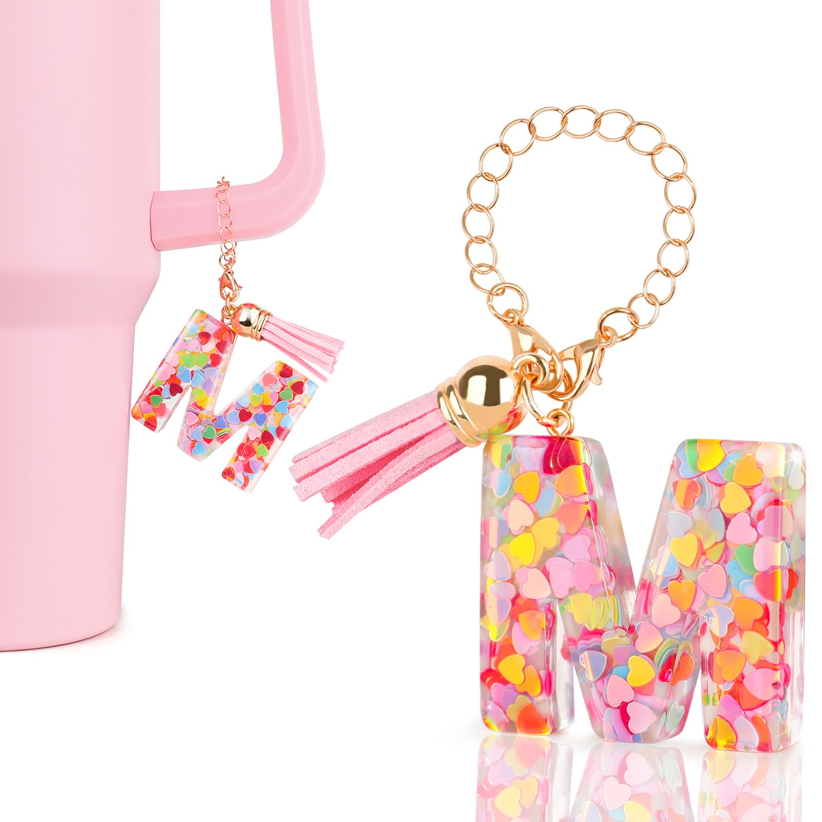 DECZHIYU Letter Charms for Stanley Cup Accessories, Cute Initial Pink Keychain Handle Charm for Stanley Tumbler for Women