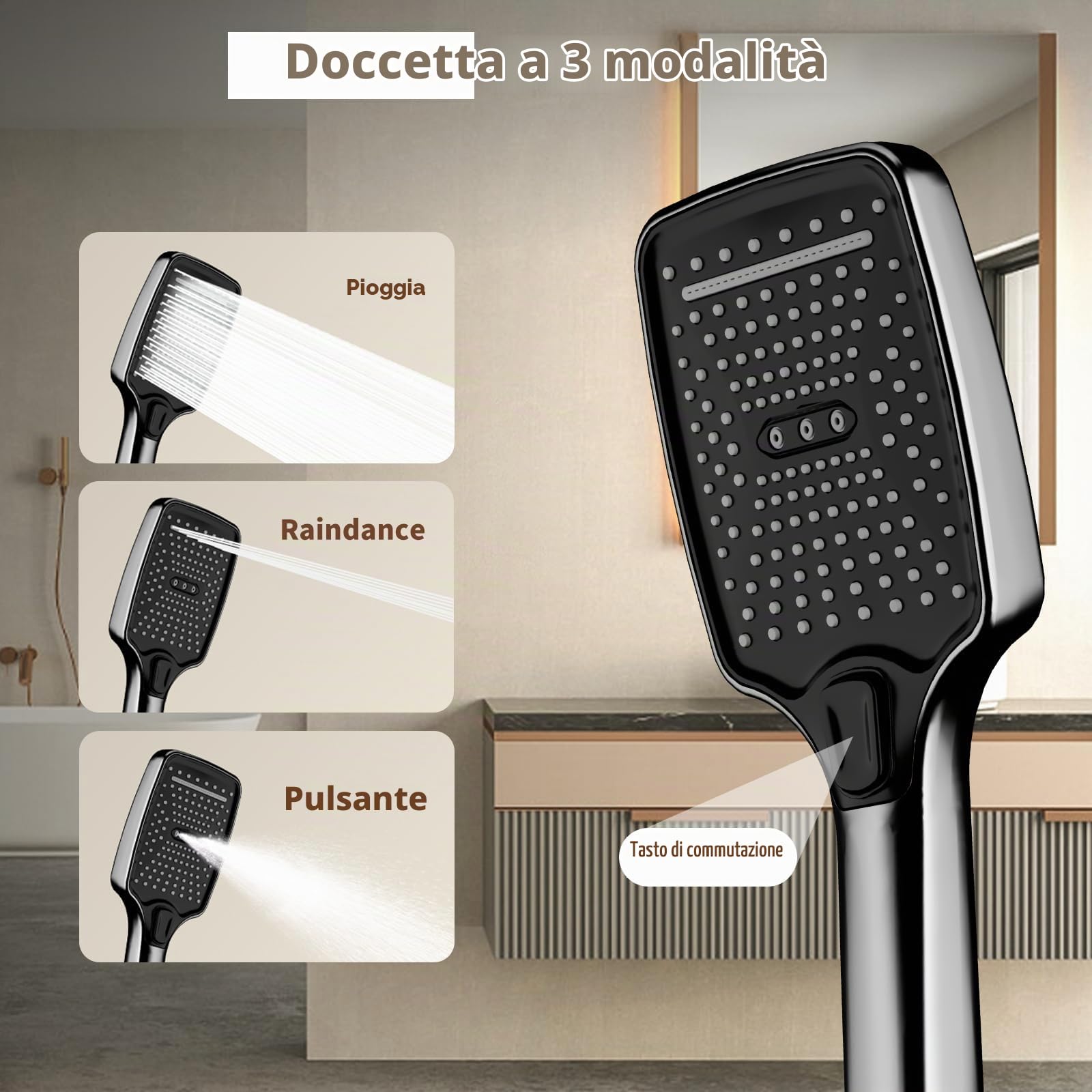 Colonna Doccia con Miscelatore, Kit Doccia Con Soffione e Doccetta, Sistema Doccia Idromassaggio con Pistola a Spruzzo e Rubinetto per Vasca, 130cm Asta Doccia