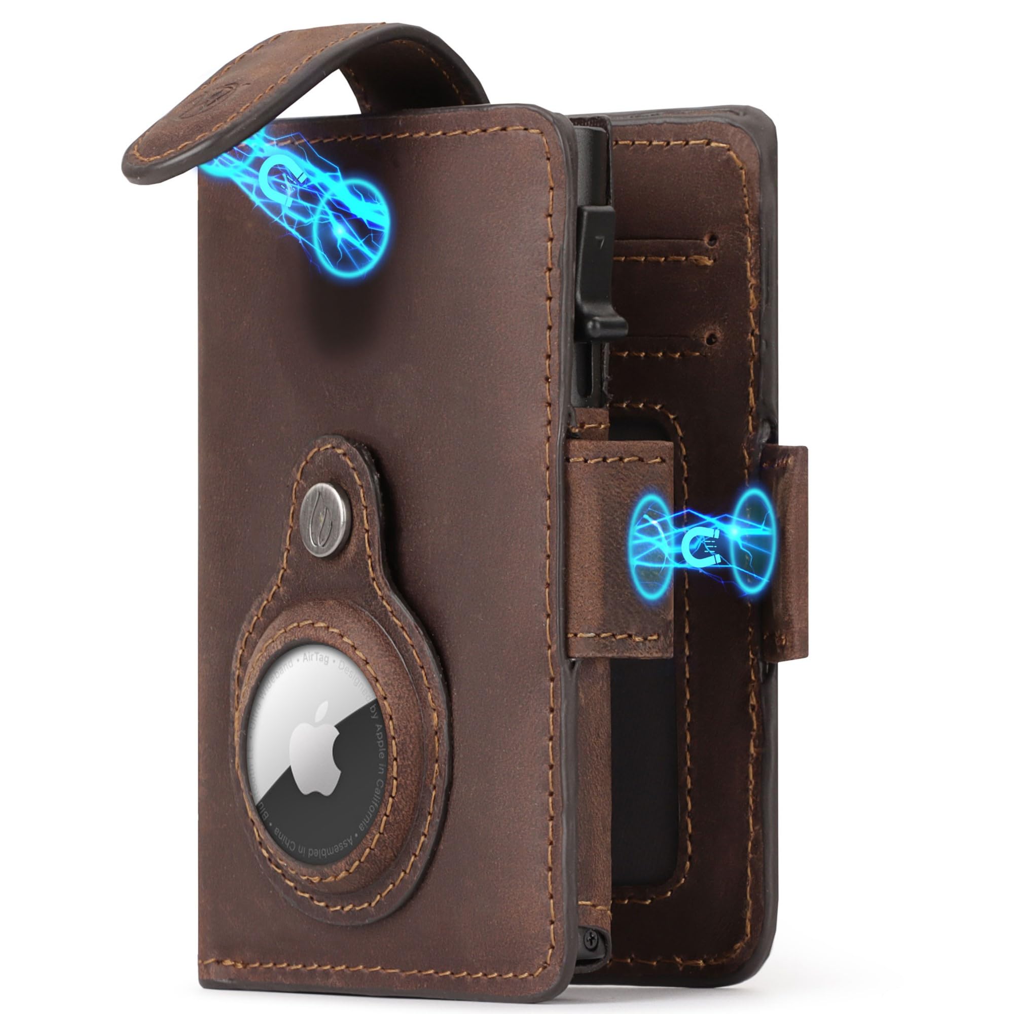 Étui Porte-Clés En Cuir Véritable MAGATI – Compatible AirTag, Jusqu’à 7 Clés + Jeton Chariot + Service Retrouve-Clés Gratuit 1 An