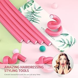 Syhood 30 Pcs Flexible Curling Rods 9.45 Twist Foam Rollers Soft Foam No Heat Hair Rods Rollers and 1 Steel Pintail Comb Rat Tail Comb for Women Long Short Hair(Pink,9.45 x 0.55 Inch)