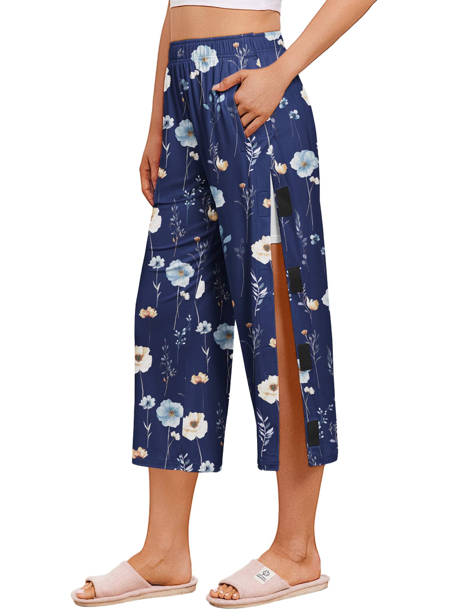 deyeek Womens Tear Off Capris Post Surgery Recovery Hip Knee Ankle Adaptive Magic Tape 2 Pockets-picture-54
