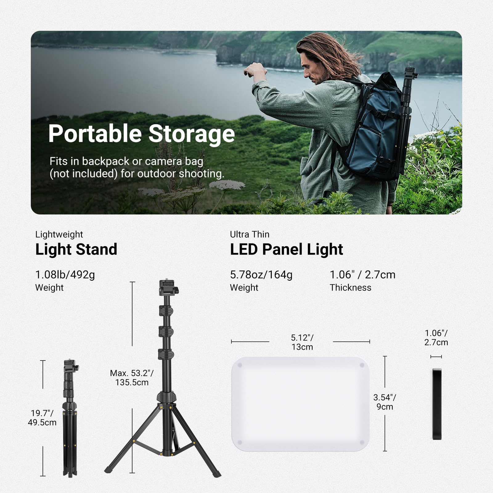 NEEWER BASICS BP132 zestaw oświetlenia LED do oświetlenia wideo, 15.7 cm, ściemniana, przenośna lampa studyjna ze statywem 134.6 cm, 3200K-5600K/CRI95+ 810lux do nagrywania wideo, strumieniowego